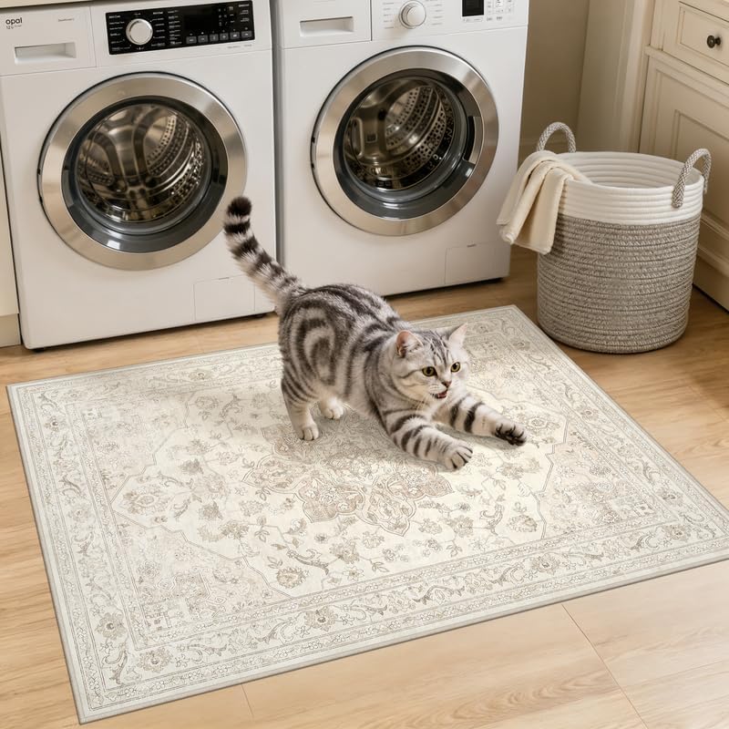 Washable Area Rugs 2x3: Living Room Bedroom Carpet Beige White - Image 2