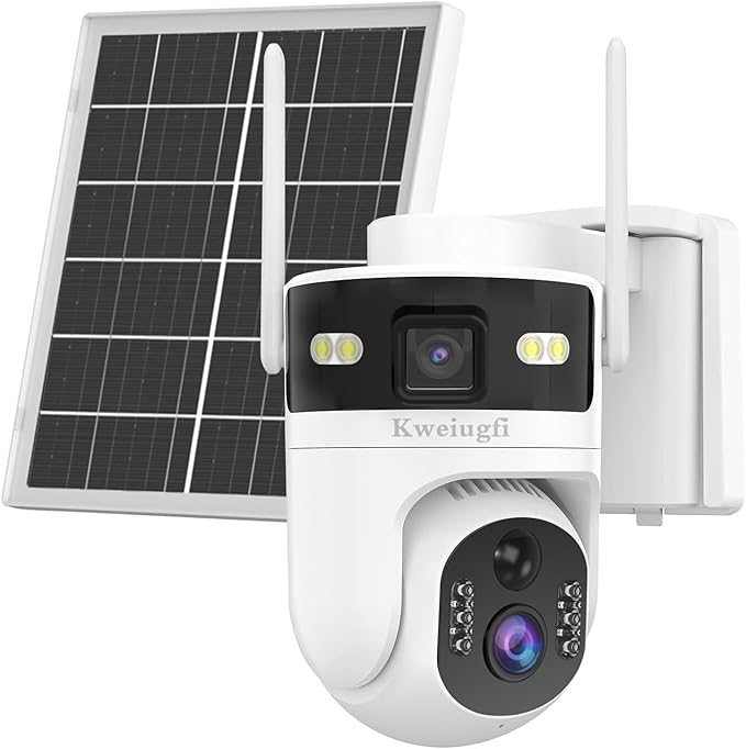 Kweiugfi 4G LTE Cellular Security Camera Dual Lens Outdoor,180-Day Unlimited Data,2K Wireless Solar Security Camera,360° Pan and Tilt,PIR Motion,Sensor Color Night Vision,Built-in VSIM,64GB SD Card