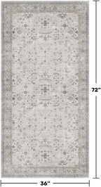 Boho 3x6 Large Bathroom Rug - Washable Floral Area Rug for Entryway, Bedroom Beside Bed, Modern Vintage Low Pile Kitchen Carpet, Neutral Light Gray & Sage Décor - Image 2