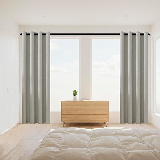 ChrisDowa 100% Blackout Greyish Beige Solid Curtains 54 Inches Long 2 Panels for Bedroom Living Room,Farmhouse Room Darkening Thermal Insulated Soundproof Grommet Top Window Treatment Drapes,52x54