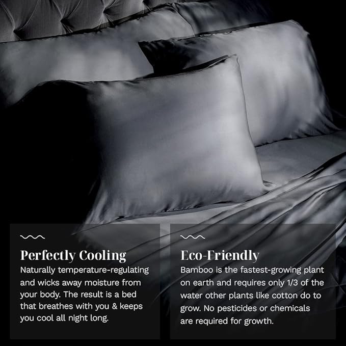 LUXOME Luxury Sheet Set | 100% Rayon (Viscose) from Bamboo | Split King - Charcoal | Deep Pockets | 5-Piece Set (2 Fitted, Flat, 2 Pillowcases)