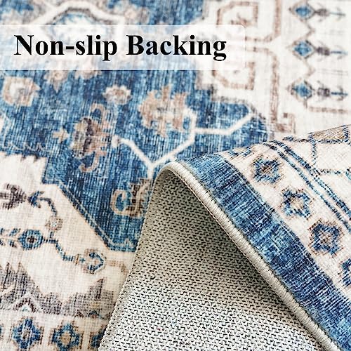 2x6 Washable Hallway Runner Rug: Indoor Farmhouse Kitchen Rugs Oriental Thin Non-Slip Entryway Carpet Ultra Soft Water Resisitant Floor Mat for Living Room Bedroom for Bathroom Laudry(2 X 6,Blue) - Image 4