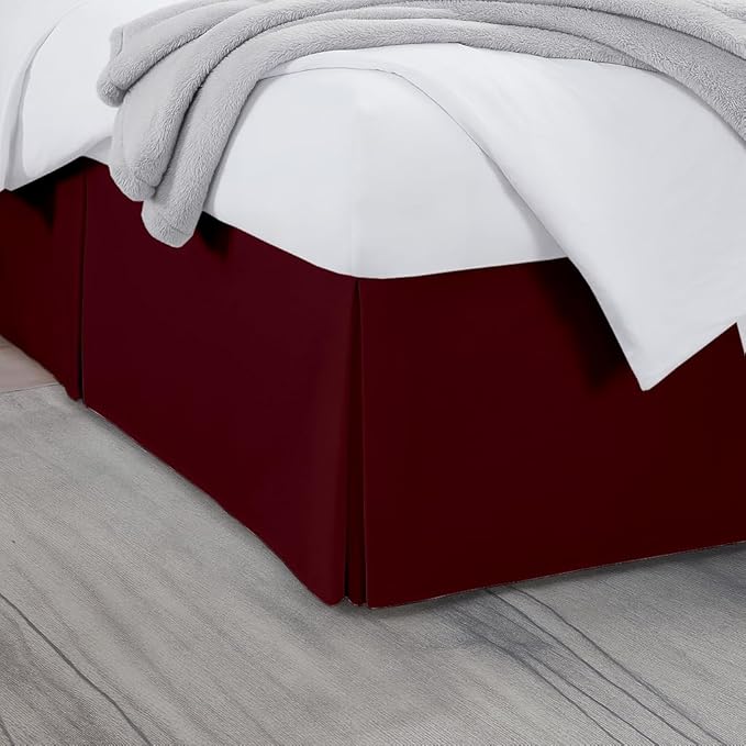 Full Bed Skirt, Luxury 24 Inch Drop Burgundy Pleated Bed Skirt, Double Brushed Microfiber, Box Pleat Design, Wrinkle & Fade Resistant, Easy Fit Tailored Bedskirt for Full Size Beds
