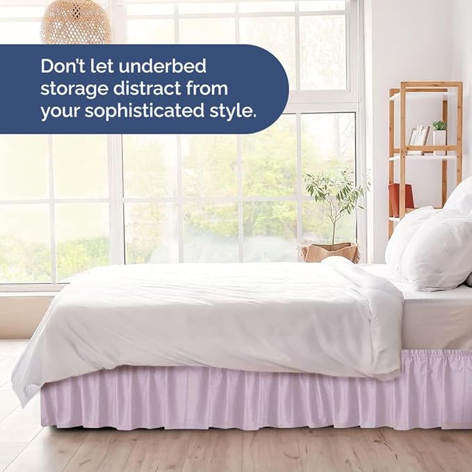 Wrap Around Dust Ruffle Bed Skirt - Light Lavender - for King Size Beds w/ 12 Inch Drop - Easy Fit Elastic Strap - Adjustable Pleated Bedskirt w/Brushed Fabric Wrinkle Free, Women, Men, Kids & Teens