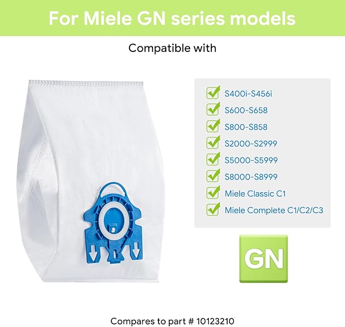 Puredaisy Replacement Dust Bags for Miele GN Vacuum Cleaners - Pack of 10 Bags, 3 Filter Sets, 1 Small Brush - Compatible with Classic C1, Complete C1/C2/C3, S2, S5, S8, S400 Series