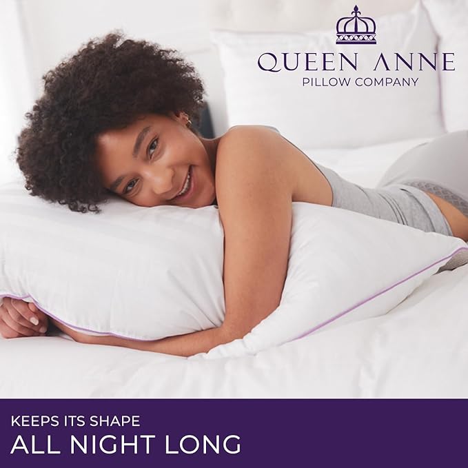 Queen Anne Hotel Collection Pillows – Luxury Down Alternative Bed Pillows (2-Pack, Standard Medium) – Ultimate Comfort, Hypoallergenic, Made in The USA