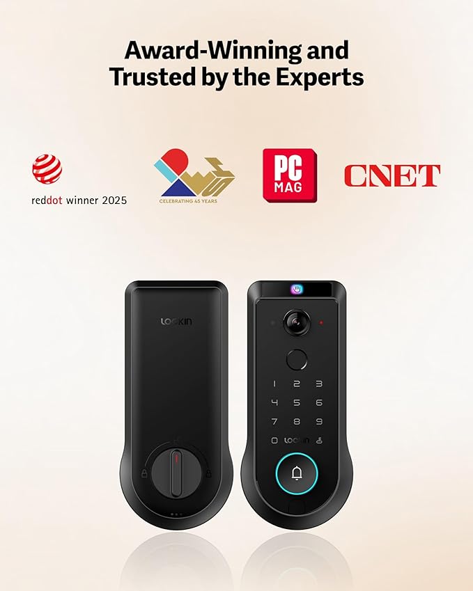 Lockin Veno Pro Smart Deadbolt Lock with 2K 180° Security Camera & Video Doorbell, AI Local Storage, Palm Vein & Fingerprint Keyless Entry, Front Door Smart Lock with Built-in Wi-Fi, App Control