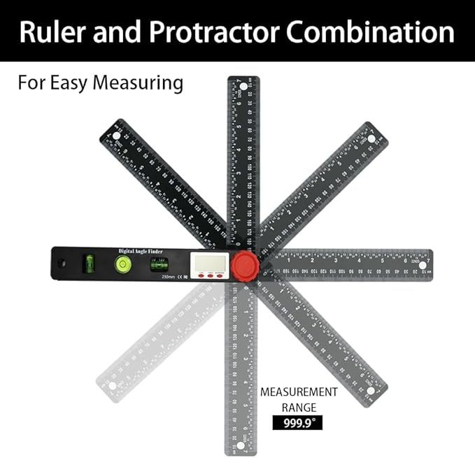 NORTOOLS Digital Angle Finder Protractor-7inch 0-360 °LCD Digital Protractor Ruler, ±0.5° Accuracy Measuring Tool for Woodworking/Construction/DIY/Miter Saw (Metric/Inch, 2 Batteries Included)
