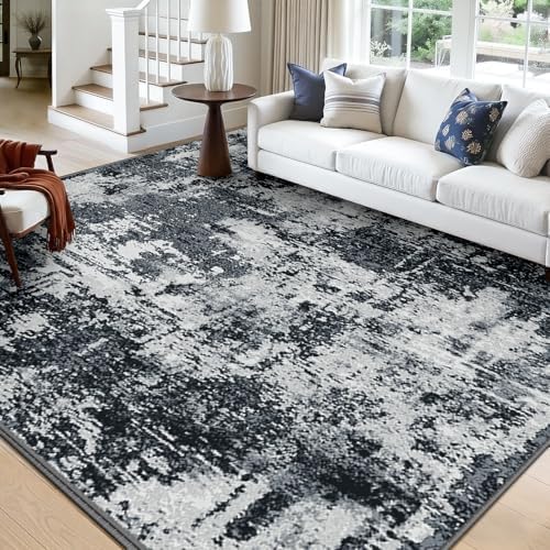 RELEANY Washable 7'x10' Abstract Area Rug for Living Room Black White - Image 2