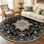 RELEANY Washable Area Rug, Round 6ft, Black/Neutral - Image 2