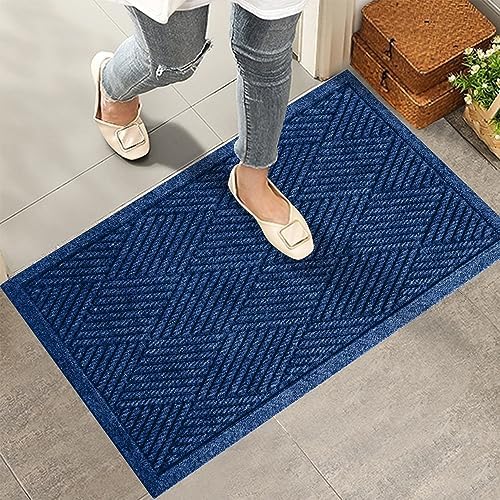 HIYARD Sturdy Front Door Mat, Absorbent Muddy Dirt Resist Welcome Door Mats Outdoor Indoor, Stain and Fade Resistant, Non-Slip Rubber Backing Low Profile Doormat for Entryway, 30×17, Blue by HIYARD