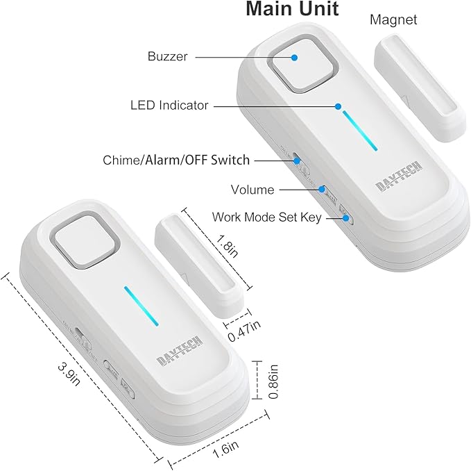 DAYTECH Fridge Door Alarm with Delay 1/2/3/4 mins Adjustable Close Windows Reminder 0-120 dB Refrigerator Alert Wireless Door Ajar Chime for Freezer Fridge Home 1 Set White