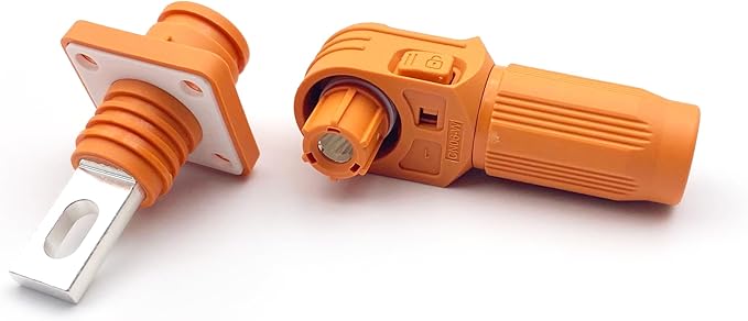 1 Set Battery Energy Storage Connector, Quick Plug Terminal High Current Connectors Copper Plate Wiring Adapter Right Angle Plug and Socket IP67 Waterproof Power Connector 100A 16mm² (100A, Orange)