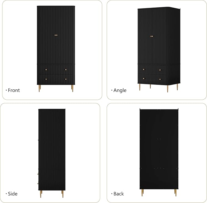 HLR 72" Modern Armoire Wardrobe Closet with Doors and Drawers, Bedroom Armoire Cabinet with Hanging Rod, Wooden Clothing Storage Cabinet,Black