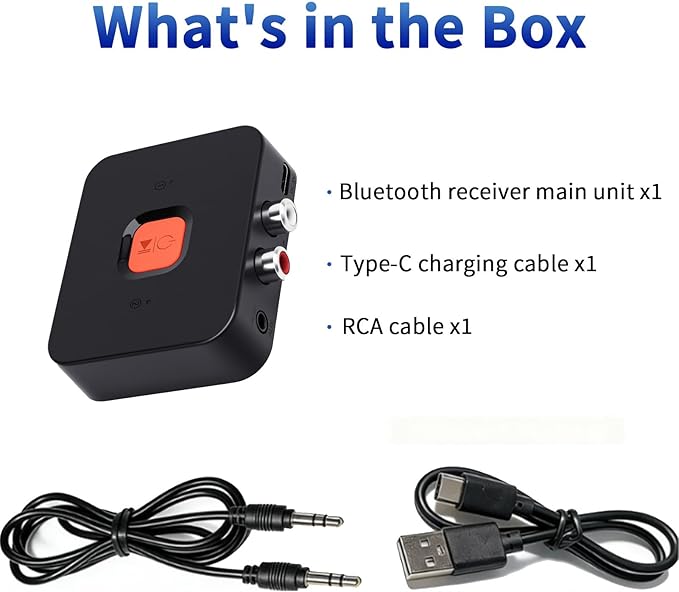 M1R Bluetooth 6.0 Wireless Audio Receiver & Adapter Ideal for TV, Stereo, Speakers, with RCA & AUX, Hands-Free Calling, 20m Range