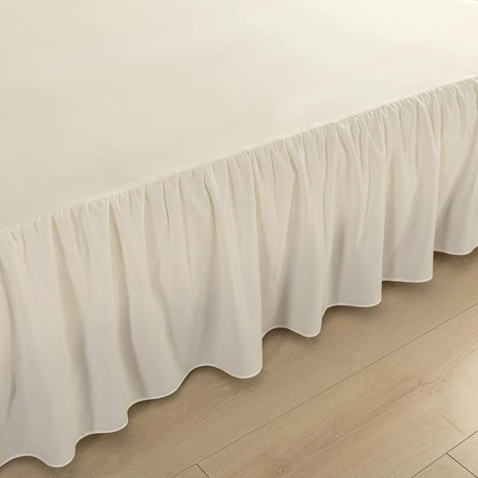 Bed Skirt King Size Ruffled Bed Skirt with Split Corners, Ivory King Bed Skirts 16 Inch Drop, King Size Bed Skirting with Platform, 16'' King