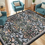PLHXFR Area Rug Living Room: 5x7 Floral Washable Boho Carpet Dark Black - Image 2