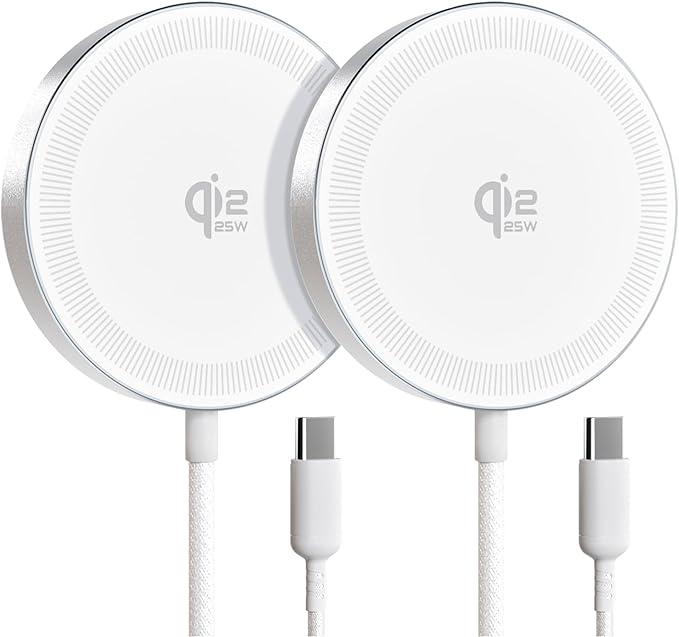 25W Magnetic Wireless Charger for iPhone 17/16, Qi2 Fast Charging Pad for iPhone 17/16/15/14/13/12 Series for AirPods, Strong Magnet, Ultra-Thin & Portable Charger Mat for Desk & Bedside, 2Pack