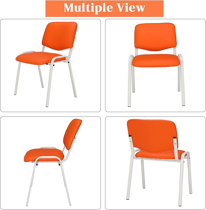 VINGLI Orange Waiting Room Chairs, 5-Pack PU Church Chairs Conference Stackable Office Guest & Reception Stacking for Meeting,Office Lobby, Simple&Space-saving Pu-orange