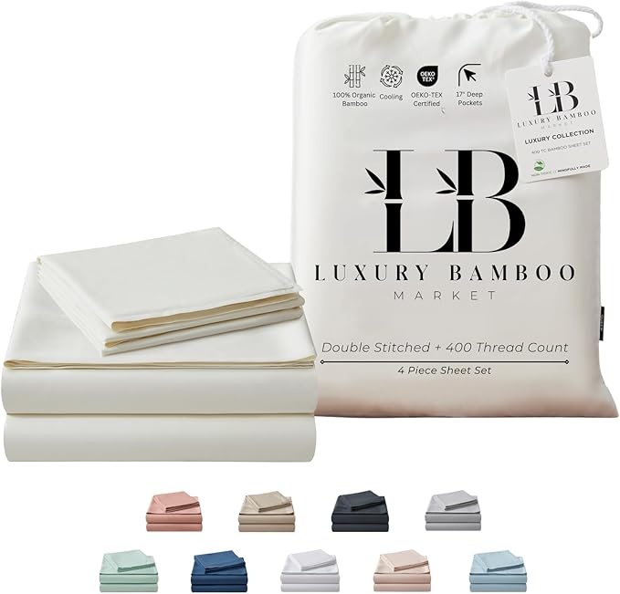 Full Size Sheet Set | 100% Viscose | Organically Grown | Ultra Soft | Cooling Sheets for Hot Sleepers | 17" Deep Pocket [Ivory]