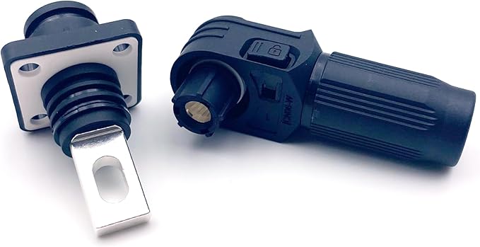 1 Set Battery Energy Storage Connector, Quick Plug Terminal High Current Connectors Copper Plate Wiring Adapter Right Angle Plug and Socket IP67 Waterproof Power Connector 100A 16mm² (100A, Black)
