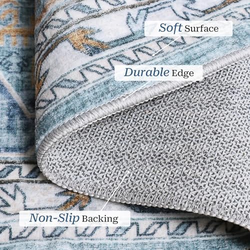 Madane Washable Runner Rugs 2x12 Long for Hallway Kitchen Soft, Blue/Gold - Image 4