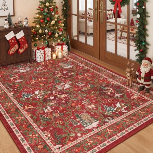 5x7 Area Rugs, Christmas Rugs for Living Room,Washable Rug,Red - Image 3