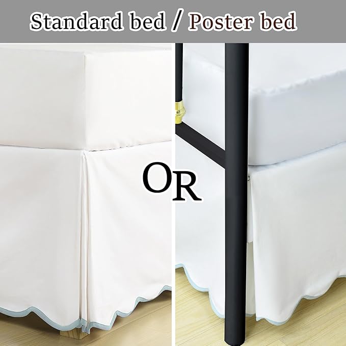 HIG Queen Bed Skirt - Easy Fit Scallop Edge Pleated Bedskirts With Spilt Coner, 18 Inch Drop Anti-Slip Dust Ruffle, Thick Fabric for Enhanced Privacy, Pre-Washed for Long-Lasting Use, Machine Washable