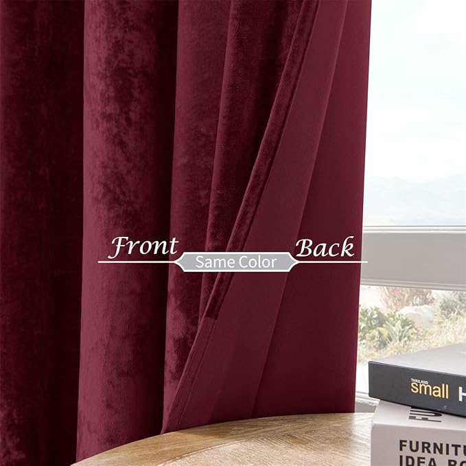 SMILETIME Burgundy Red Crushed Velvet Curtains 52x96 inch Luxurious Thermal Insulated Soundproof Drapes for Living Room Bedroom Office Soft and Durable Light-Filtering Window Treatments, 2 Panels