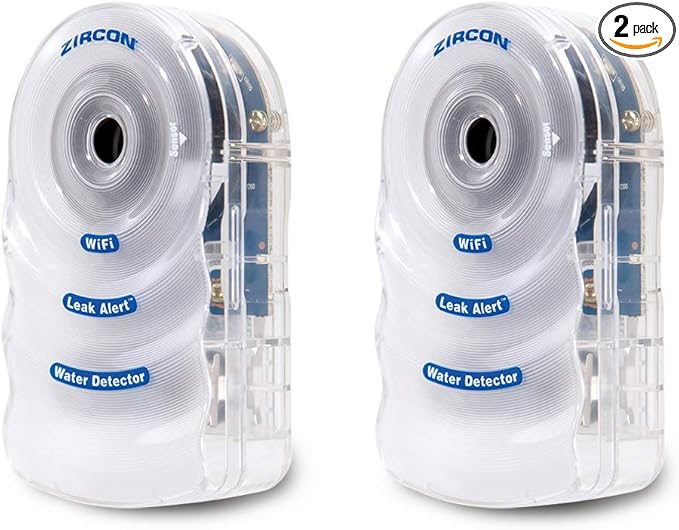 Zircon Leak Alert WiFi- 2 Pack - Smart Electronic Water Detector Alarm with Email, Audio and Visual Alerts - Batteries Included, (72336) White