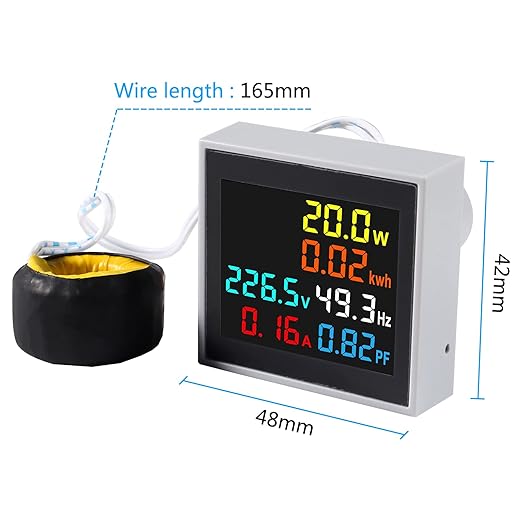 Alinan 6 in 1 AC Display Meter AC50-300V 100A 110V 220V Voltage Power Factor Frequency Electric Energy Monitor Ammeter Voltmeter Tester Digital Color LCD Volt Amp Watt Detector Reader Panel