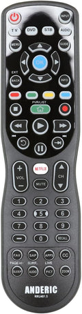 4-in-1, 4-Device IR Universal Remote Control with Macro, Learning, Backlit, Netflix Apps Keys for All TVs, Streaming Players, BluRay Player, Audio, Cable, Roku, Apple TV and More - Anderic RRU401