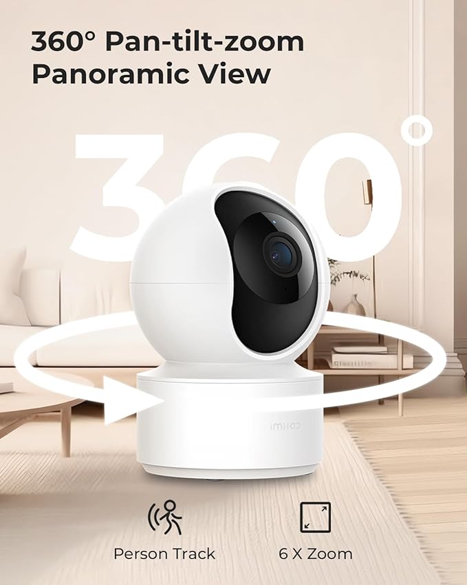 IMILAB C21 2 Pack 2.5K Security Camera Indoor, Room Camera for Bedroom 360° View, Pet Cam w/Phone App & Speaker, Indoor Cam for Dog/Kid/Baby/Elderly, Plug-in, 2.4GHz WiFi, Local/Cloud Storage