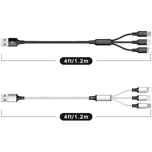 Multi USB Charging Cable 3A, (2Pack 6.6FT)3 in 1 Fast Charger Cord Connector with Dual Phone/Type C/Micro USB Port Adapter, Compatible with Tablets Phone 12 11 Pro 8 7 6 Samsung Galaxy(Charging Only)