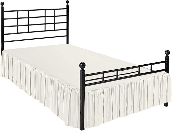 Ruffled Bed Skirt with Split Corners, Ivory, Queen 14 Inch Drop Bedskirt, Hotel Quality Brushed Microfiber Wrinkle Free Dust Ruffle Bed Skirt Queen Size