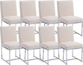 CIMOTA Modern Dining Chairs Set of 8, Upholstered Dining Room Chairs Armless Guest Side Chair with Chrome Base for Dining Room/Kitchen, Beige, 8PCS