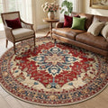 RELEANY Washable Area Rug, Round 6ft, Red/Blue by RELEANY
