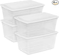Sterilite 4-Pack 90 Quart Storage Box, Stackable Clear Plastic Bins with Snap-On Lids - Heavy-Duty Organizing Containers for Closet, Bathroom, and Office