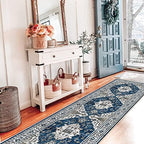 Hallway Washable Runner Rug - 2x7 Kitchen Rugs Entryway Rug Runner Vintage Soft Floor Mat Non Slip Indoor Farmhouse Carpet for Bathroom Living Room Bedroom (2 X 7, Blue) - Image 2