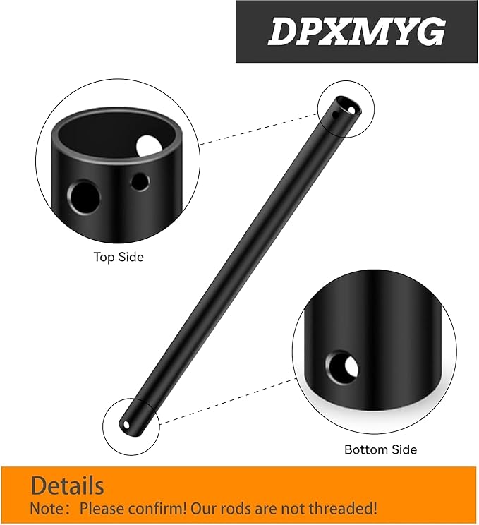DPXMYG 16 inch Ceiling Fan Downrod with Extension Cord, Black Downrod for Ceiling Fan, 1 inch Outside Diameter, Ceiling Fan Boom Suitable for a Wide Range of Fans (Black, Not Threaded)