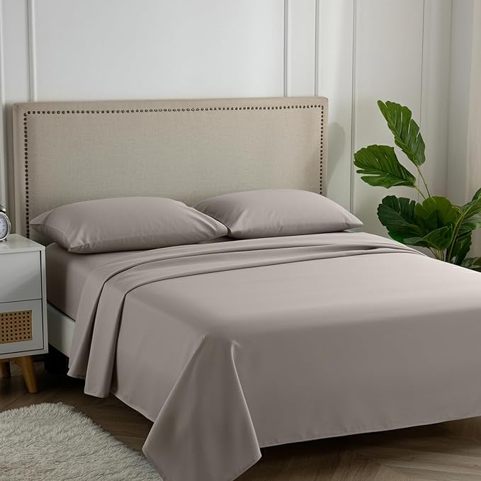 Carressa Linen 100% Egyptian Cotton Queen Sheet Set - 600 Thread Count Egyptian Cotton Queen Sheets Set (4 PC, Cocoa Taupe), Ultra Soft, Cooling, 16" Deep Pocket Sateen Weave Luxury Hotel Bed Sheet