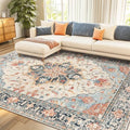 RELEANY Washable Area Rug, 7'x10', Beige/Blue/Orange by RELEANY