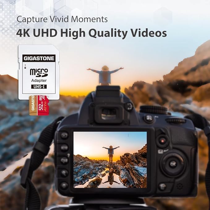 [5-Yrs Free Data Recovery] Gigastone 512GB Micro SD Card, 4K Camera Pro, A2 V30 UHS-I U3 C10, Up to 150/120MB/s, for Smartphone, GoPro, Action Cam, 4K UHD Video, with Adapter & USB-C Card Reader
