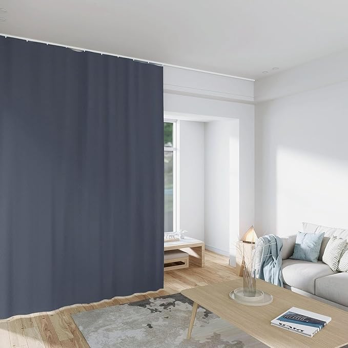 Room Divider Curtains Total Blackout Privacy Curtain Panel Room Thermal Insulated Noise Reduction Curtains for Bedroom Window Living Room Ceiling Track Curtain W 8.3 ft × H 7 ft Dark-Grey