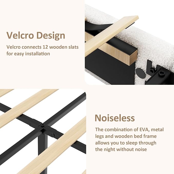 King Size Boucle Bed Frame, Upholstered Cloud Platform Bed Frame with Headboard, Anti-Collision Soft Rounded Corners, No Box Spring Required, Easy Assembly, Noise Free, Adjustable Headboard