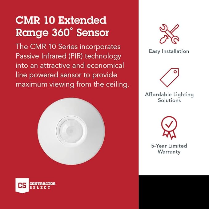 Sensor Switch CMR 10 Contractor Select Extended Range Passive Infrared Ceiling Mount Occupancy Sensor, White