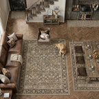 HUGEAR 4ft Round Brown Vintage Floral Washable Rug for Living Room - Image 4