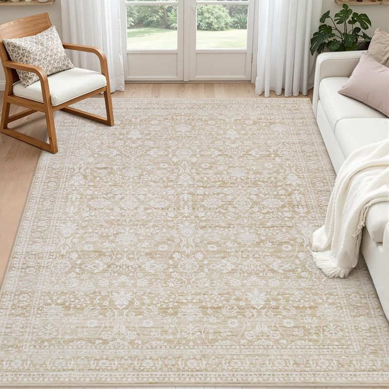 6x6 Area Rugs Living Room: Bedroom Washable Carpet Natural Beige by Luxturiy