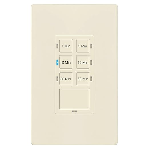 TG 30-Minute Countdown Timer Switch, 1-5-10-15-20-30 Min, for Bathroom Fans, Heaters, Lights, LED Indicator, 120VAC 800W, Neutral Wire Required, UL Listed, Screwless Wall Plate, Light Almond