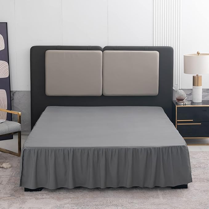 Grey Bed Skirt Full Size Ruffled Bed Skirt with Split Corners, Full Bed Skirt 12 Inch Drop, Full Size Bed Skirt Grey for Ruffled Bed Skirt with Split Corners, Bed Skirt Full Size